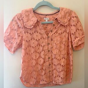 Pilcro Keira Women's Coral Floral Lace Blouse